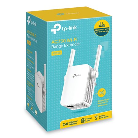 TP-LINK AC750 Wi-Fi Range Extender, 1 Port, Dual-Band 2.4 GHz/5 GHz RE205